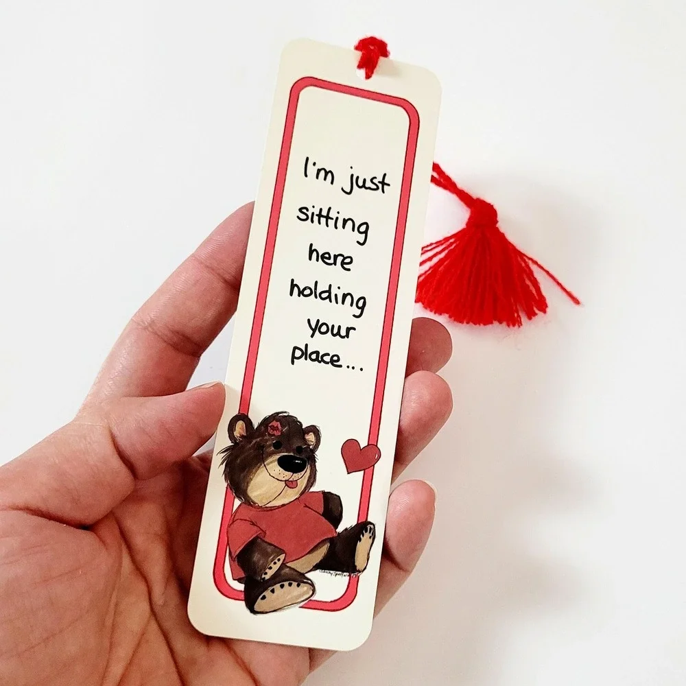 Vintage 80s Suzy's Zoo Bookmark Teddy Bear Kiss Heart- red tassel- Artworks SZ11